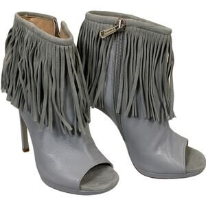 Gray Fringe Ankle Bootie Italian Designer Boot SIZE 6 Stiletto Western $345 NEW